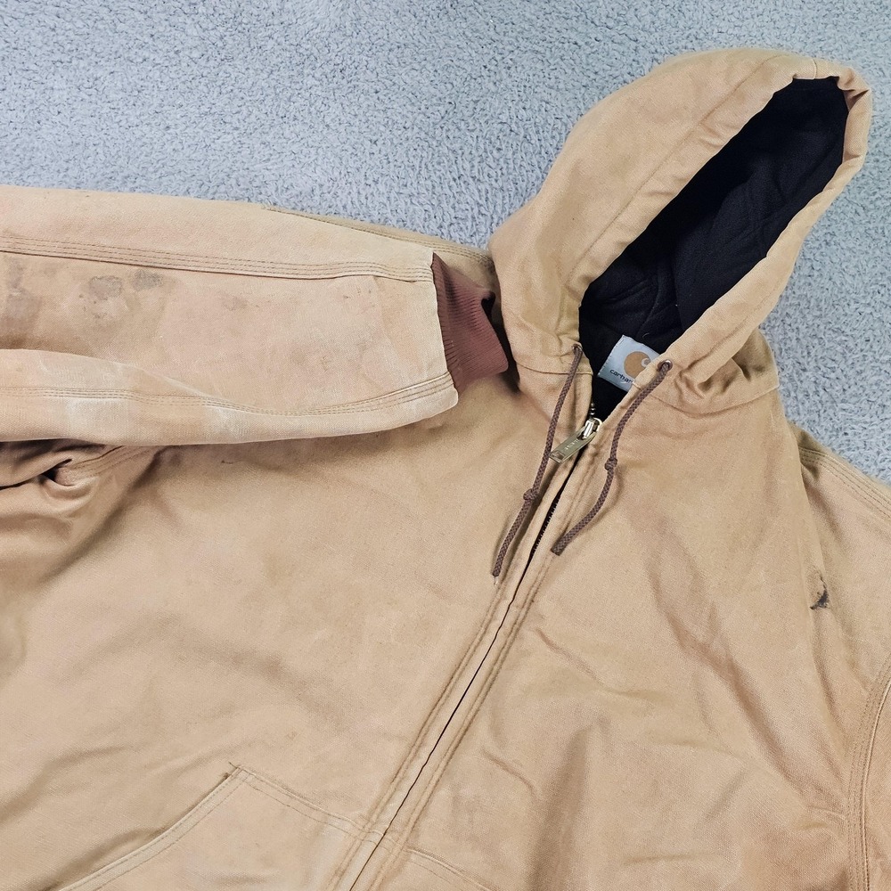 Vintage Carhartt Jacket Mens 2XLT Brown Duck Canvas Hooded Bomber USA Workwear